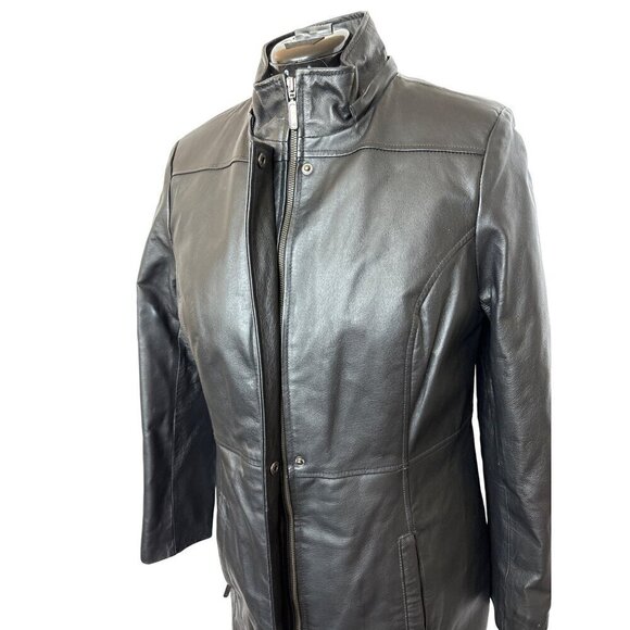 Croft & Barrow Leather Jacket Black Women Medium Zip-in Quilted Lining - Picture 2 of 11